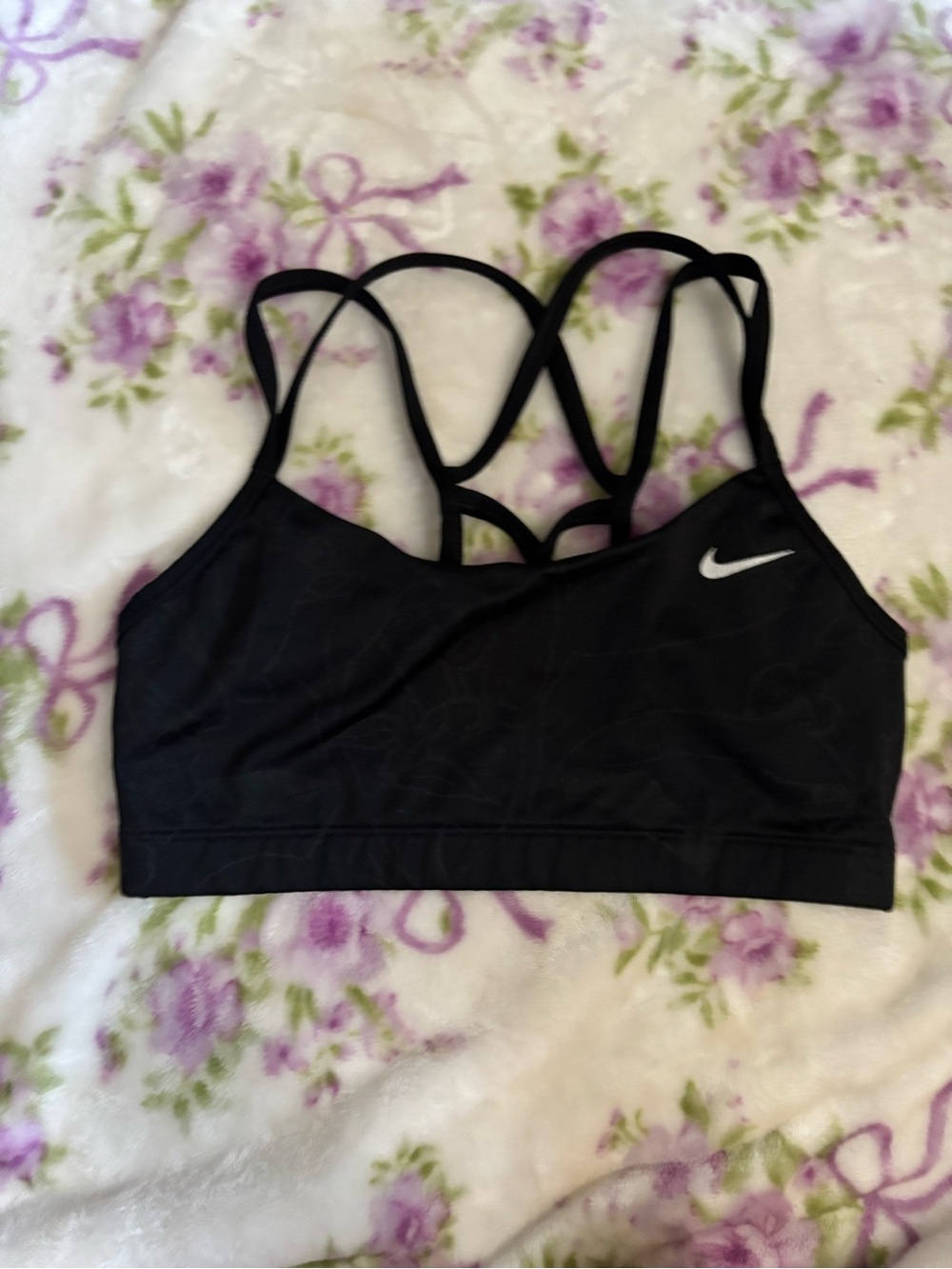 Nike Black Strappy Sports Bra with White Swoosh